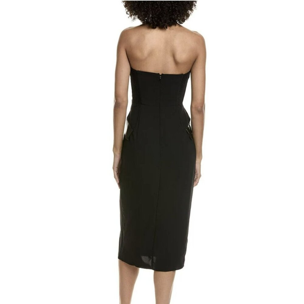 Amanda Uprichard Faux Leather Trim Strapless Black Dress Medium NWT - Picture 2 of 10